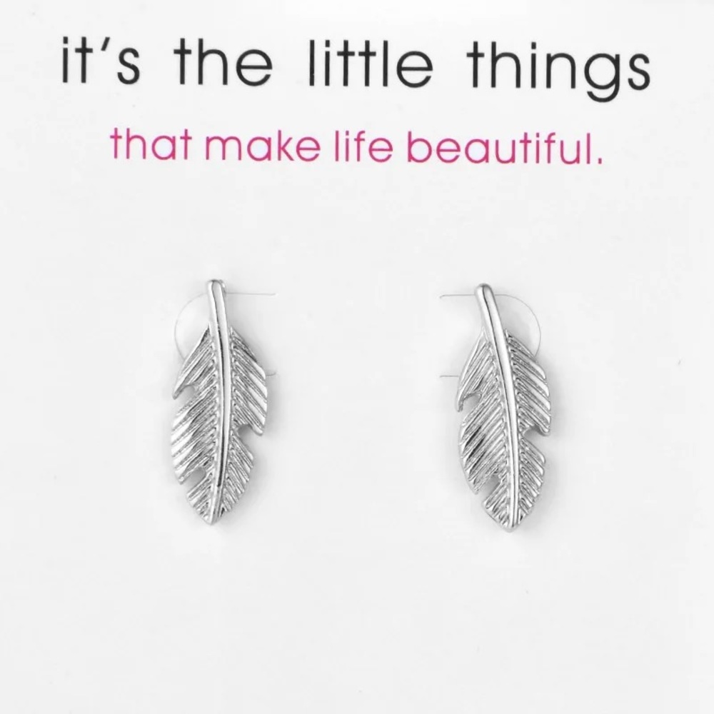 Feather earrings silver earrings studs boho chic